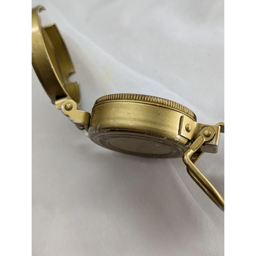 Gold Brass Style Lensatic Pocket Compass Japan Mid Century Hiking Gear Vintage
